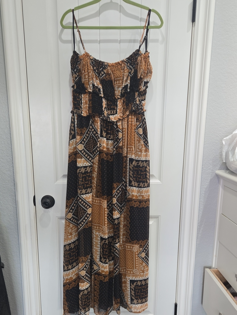 Mittoshop Women’s Brown & Black Patterned Maxi Sundress